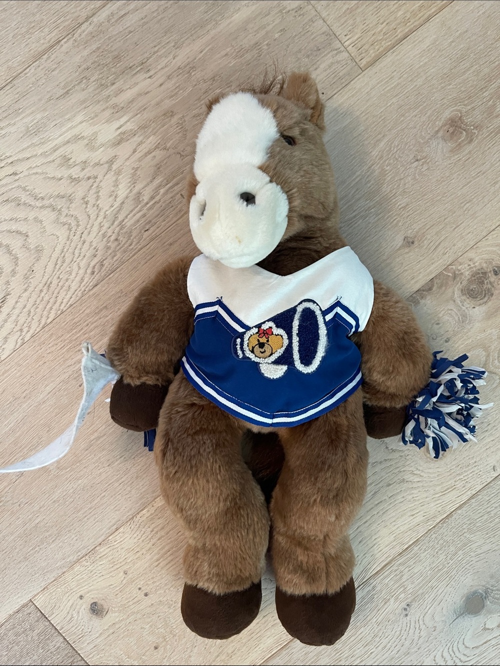 Build-A-Bear Brown and White Horse in Blue Cheer Outfit